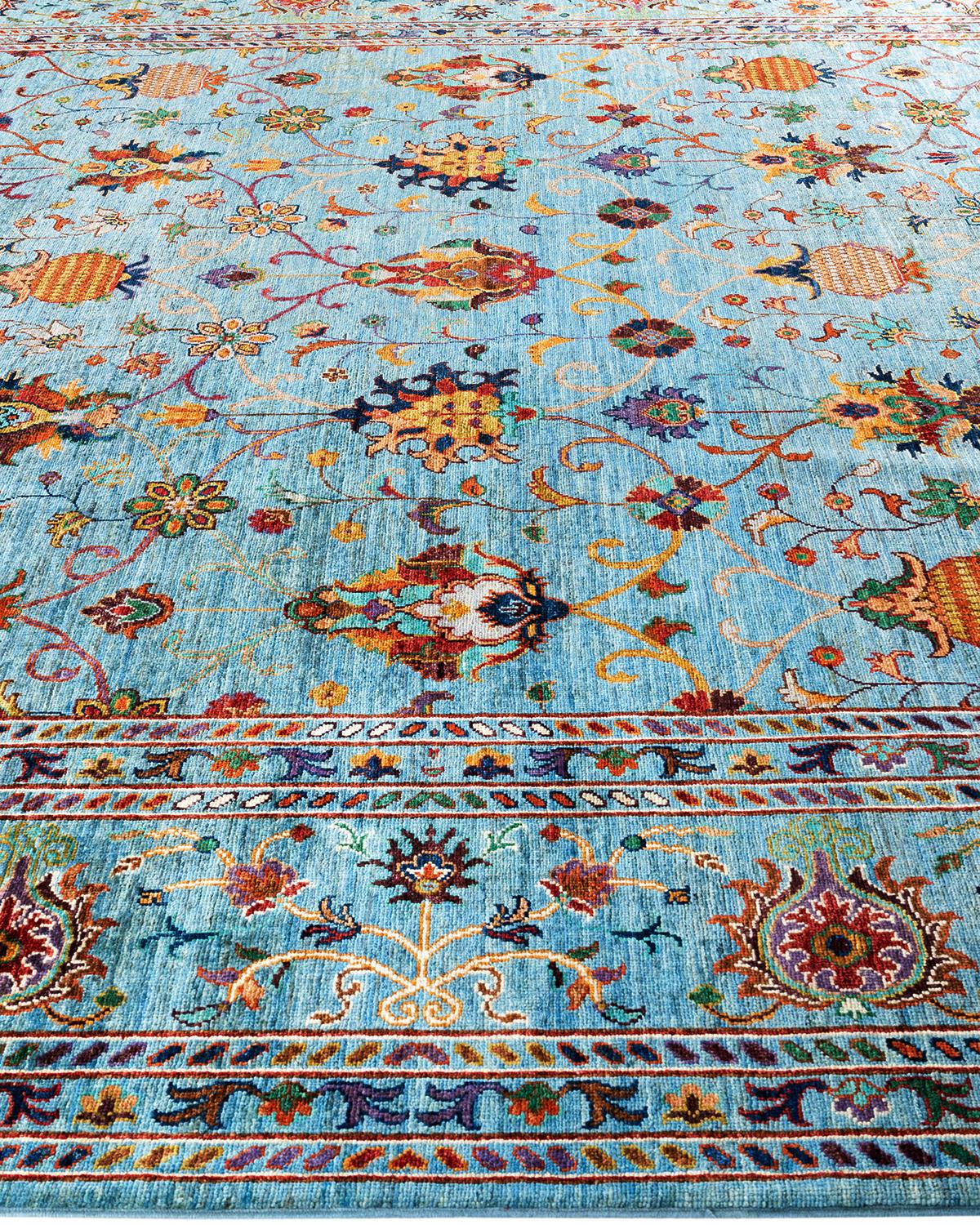 Noué à la main Tapis de Bohème bleu clair noué à la main 9' 2