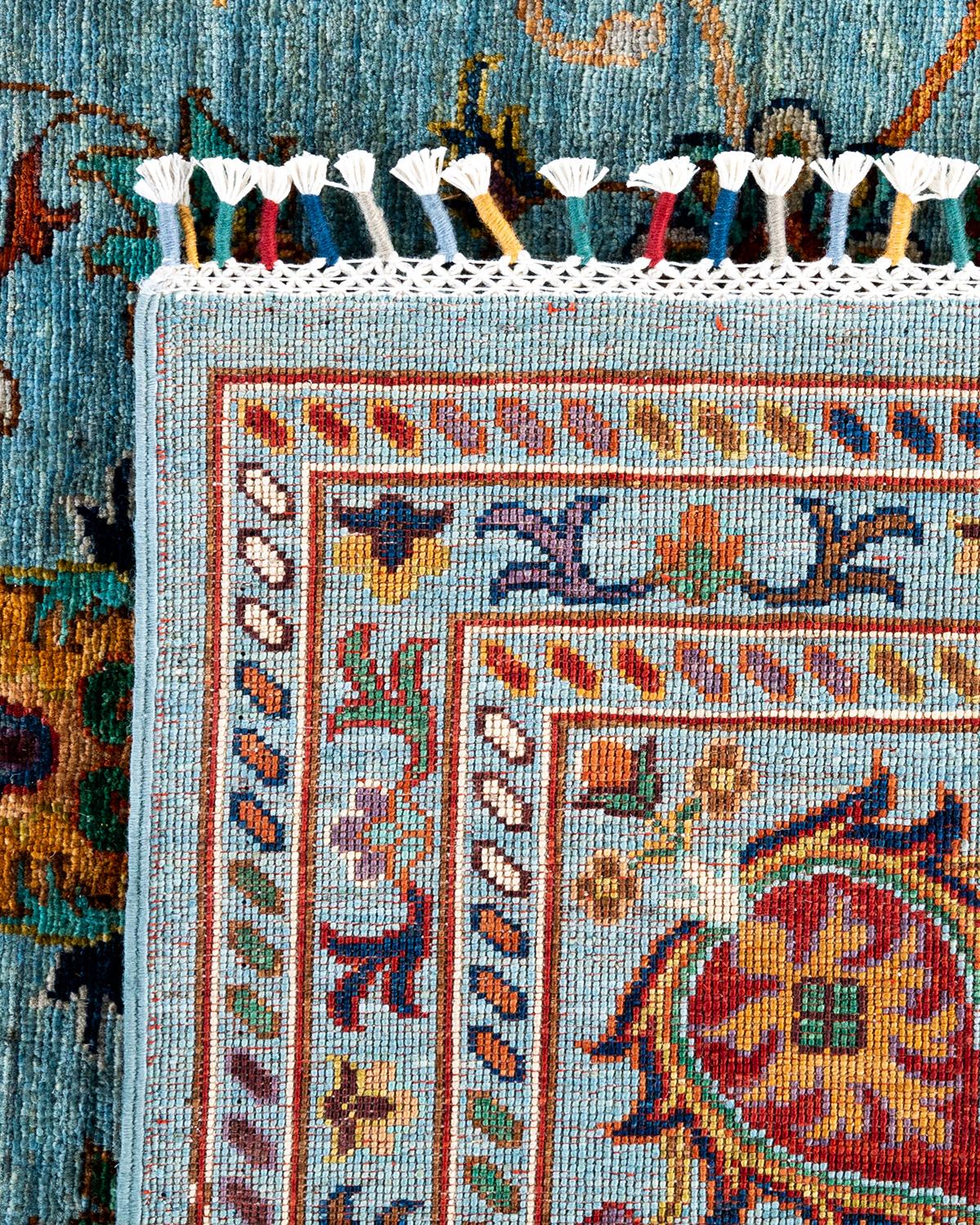 Tapis de Bohème bleu clair noué à la main 9' 2