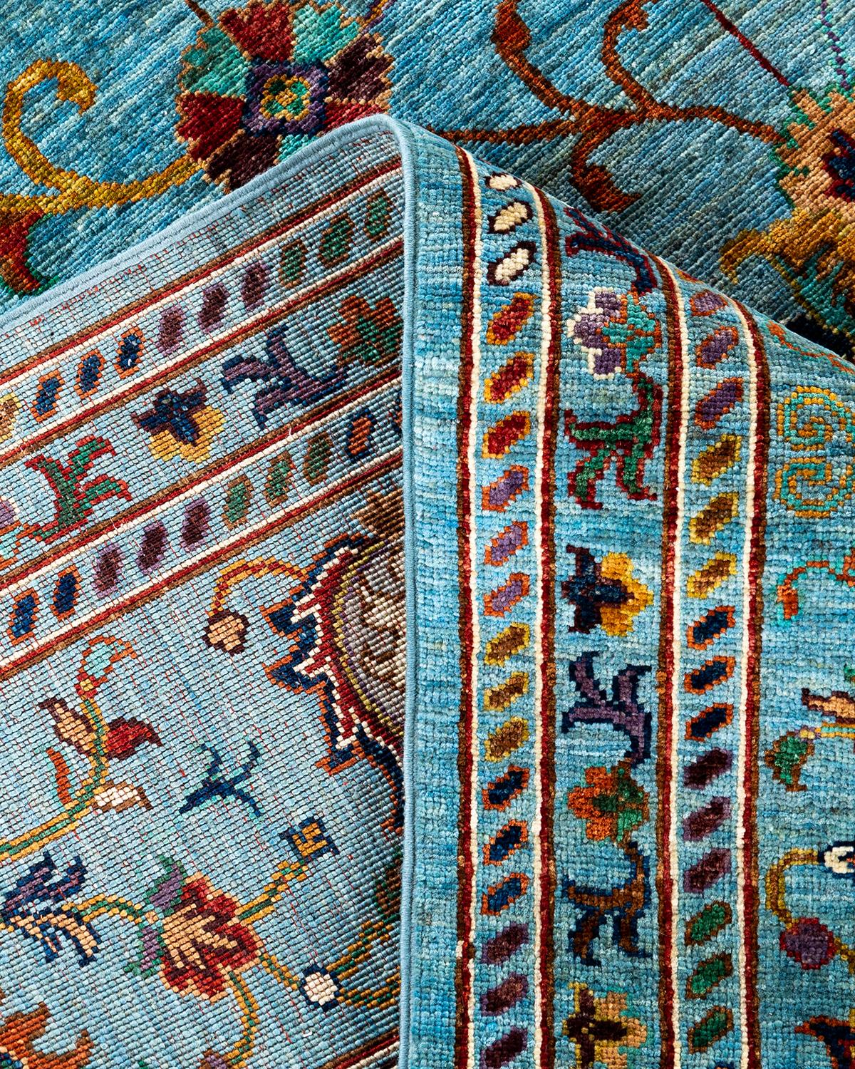 XXIe siècle et contemporain Tapis de Bohème bleu clair noué à la main 9' 2
