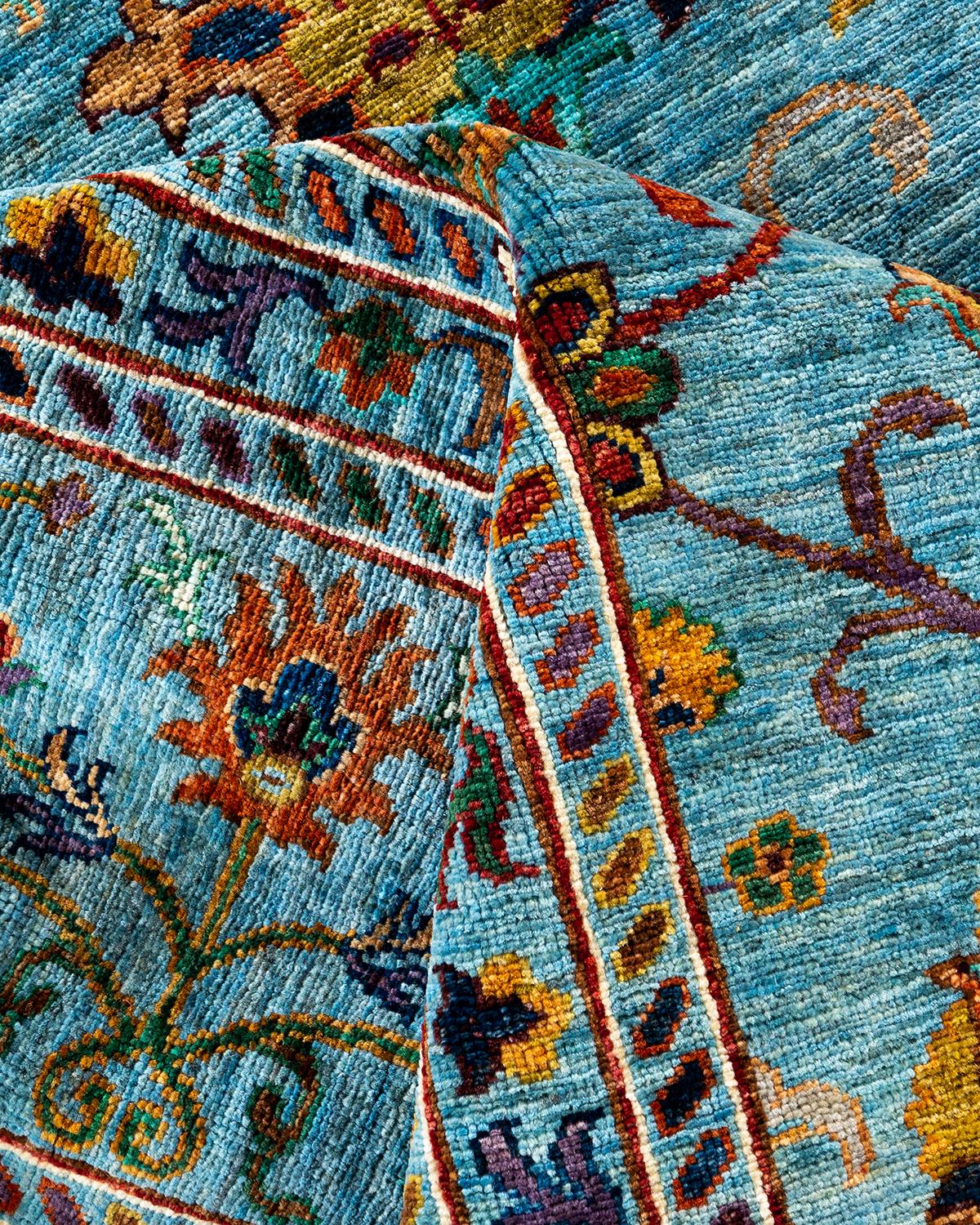 Laine Tapis de Bohème bleu clair noué à la main 9' 2