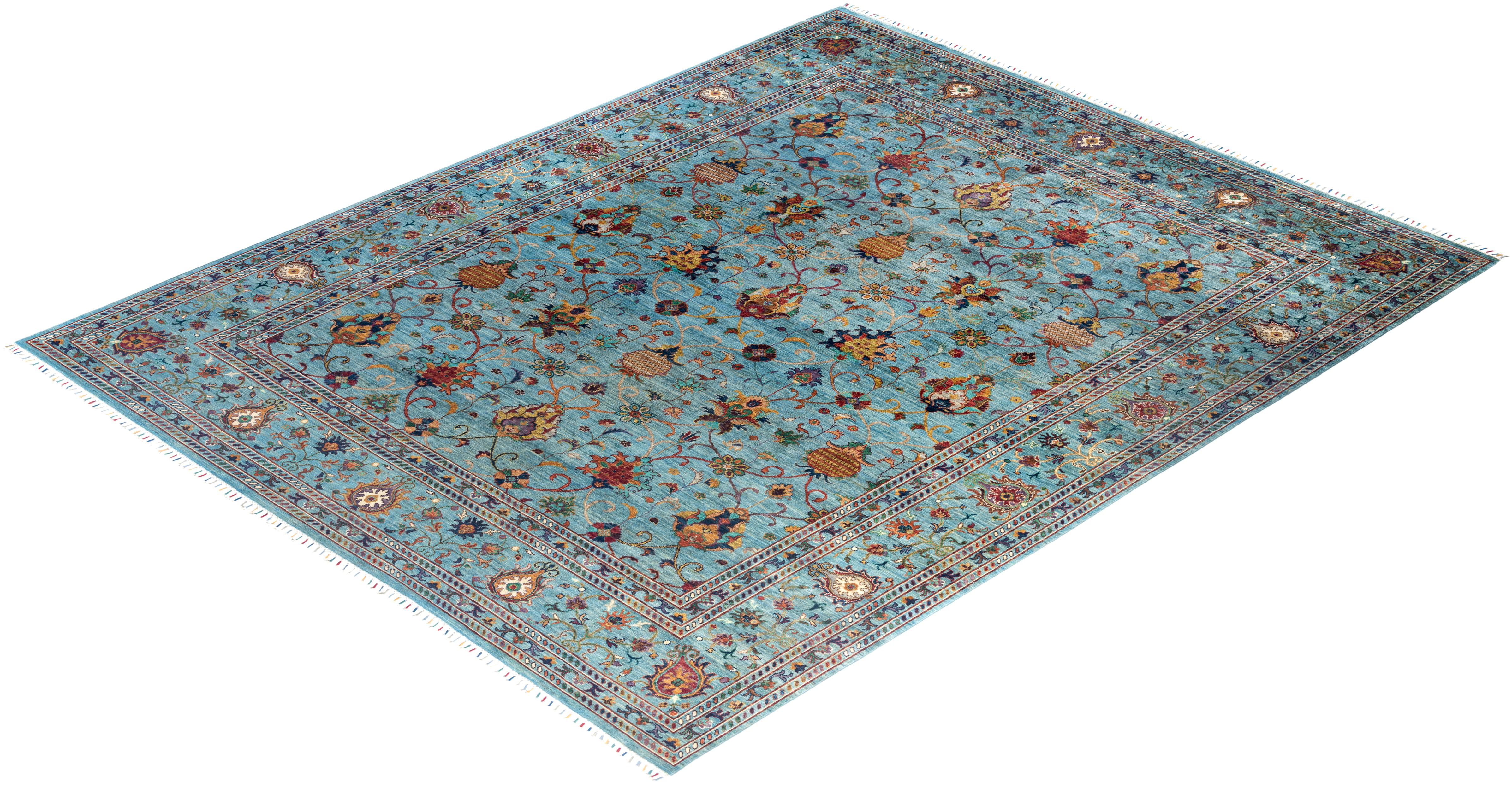 Tapis de Bohème bleu clair noué à la main 9' 2