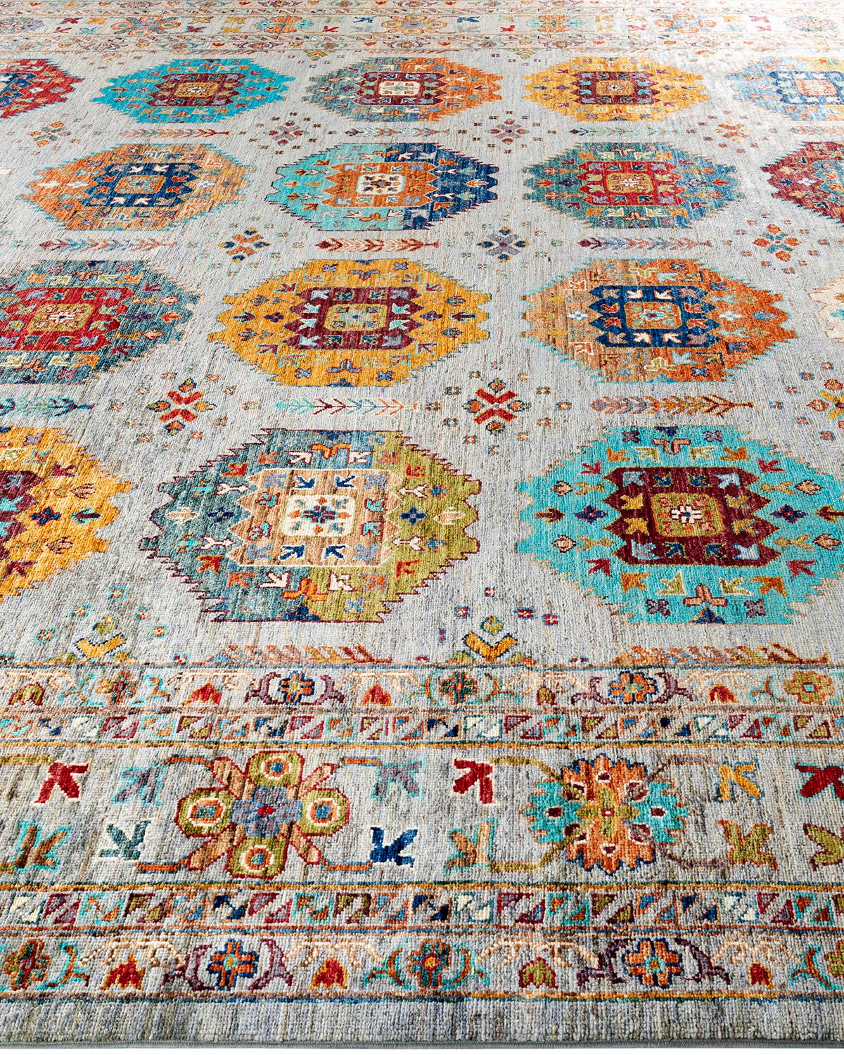 Noué à la main Tapis de laine gris clair de Bohème noué à la main 8' 11
