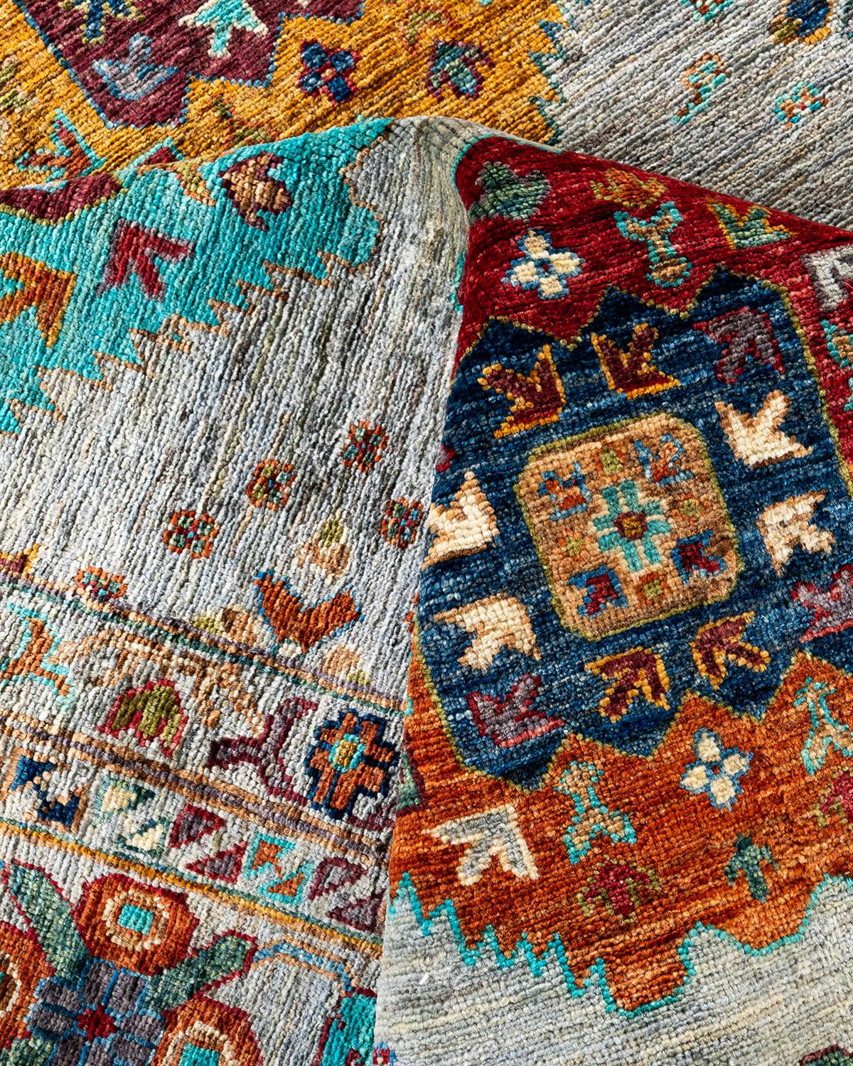Laine Tapis de laine gris clair de Bohème noué à la main 8' 11