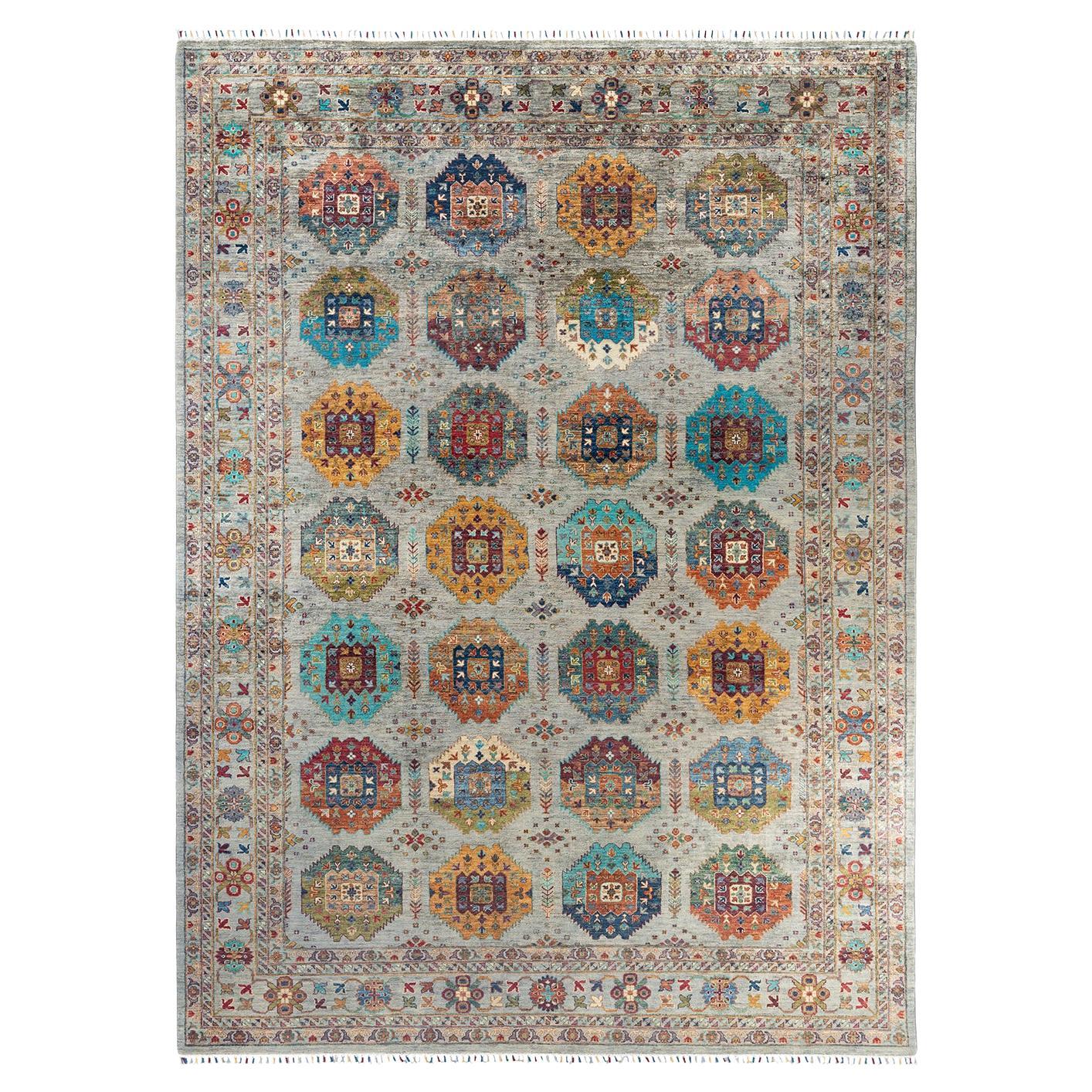 Bohemian Tribal Hand Knotted Wool Light Gray Area Rug 8' 11" x 12' 3"