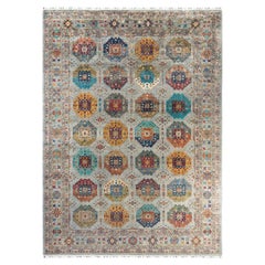 Bohemian Tribal Hand Knotted Wool Light Gray Area Rug 8' 11" x 12' 3"