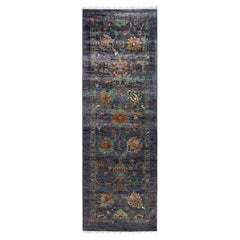Bohemian Tribal Hand Knotted Wool Purple Runner 2' 10" x 8' 8"