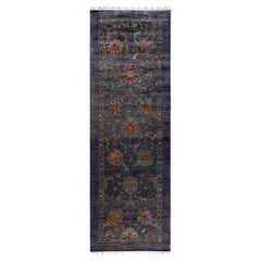 Bohemian Tribal Hand Knotted Wool Purple Runner 2' 10" x 8' 8"