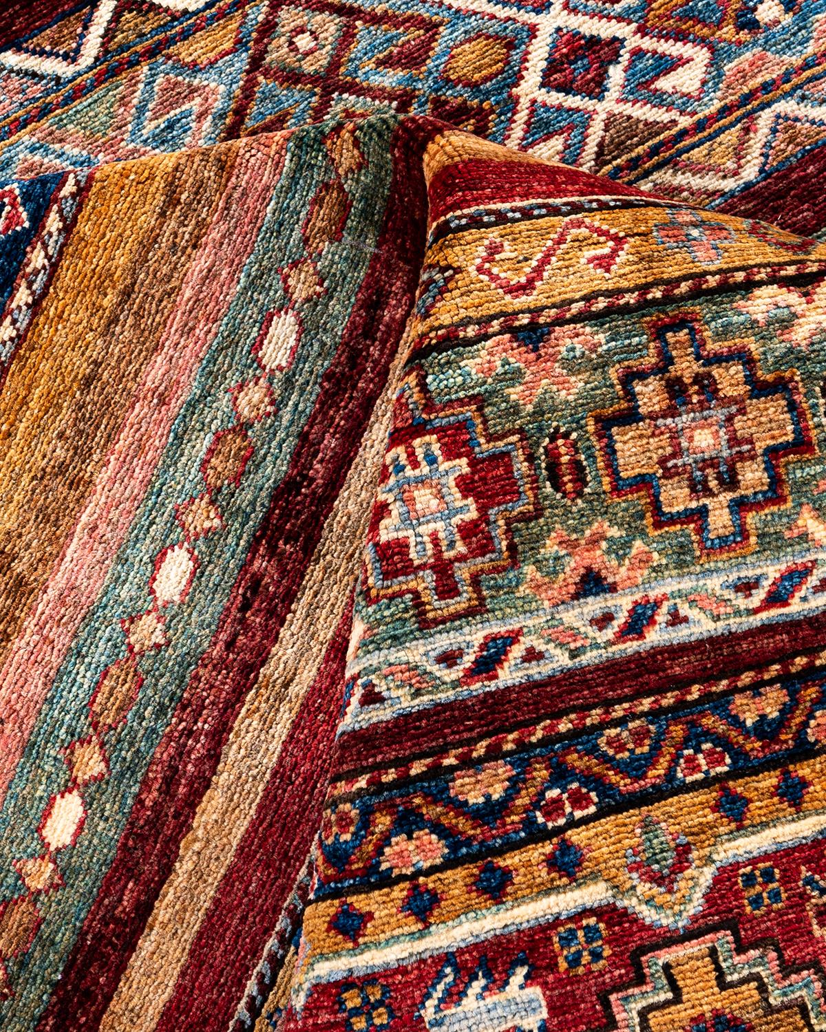 Laine Tapis de laine rouge de Bohème noué à la main 8' 1