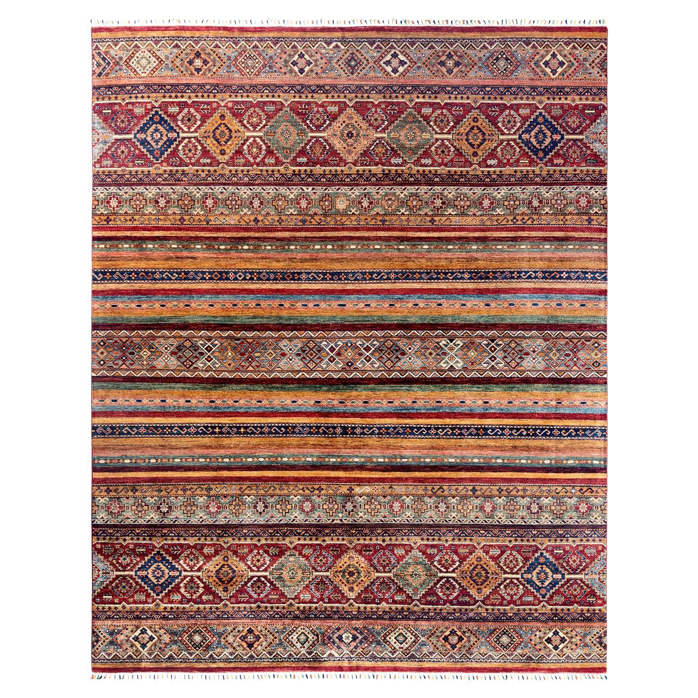 Bohemian Tribal Hand Knotted Wool Red Area Rug 8' 1" x 10' 0"
