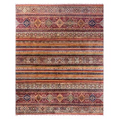 Alfombra Tribal de Bohemia de Lana Anudada a Mano, Rojo 8' 1" x 10' 0