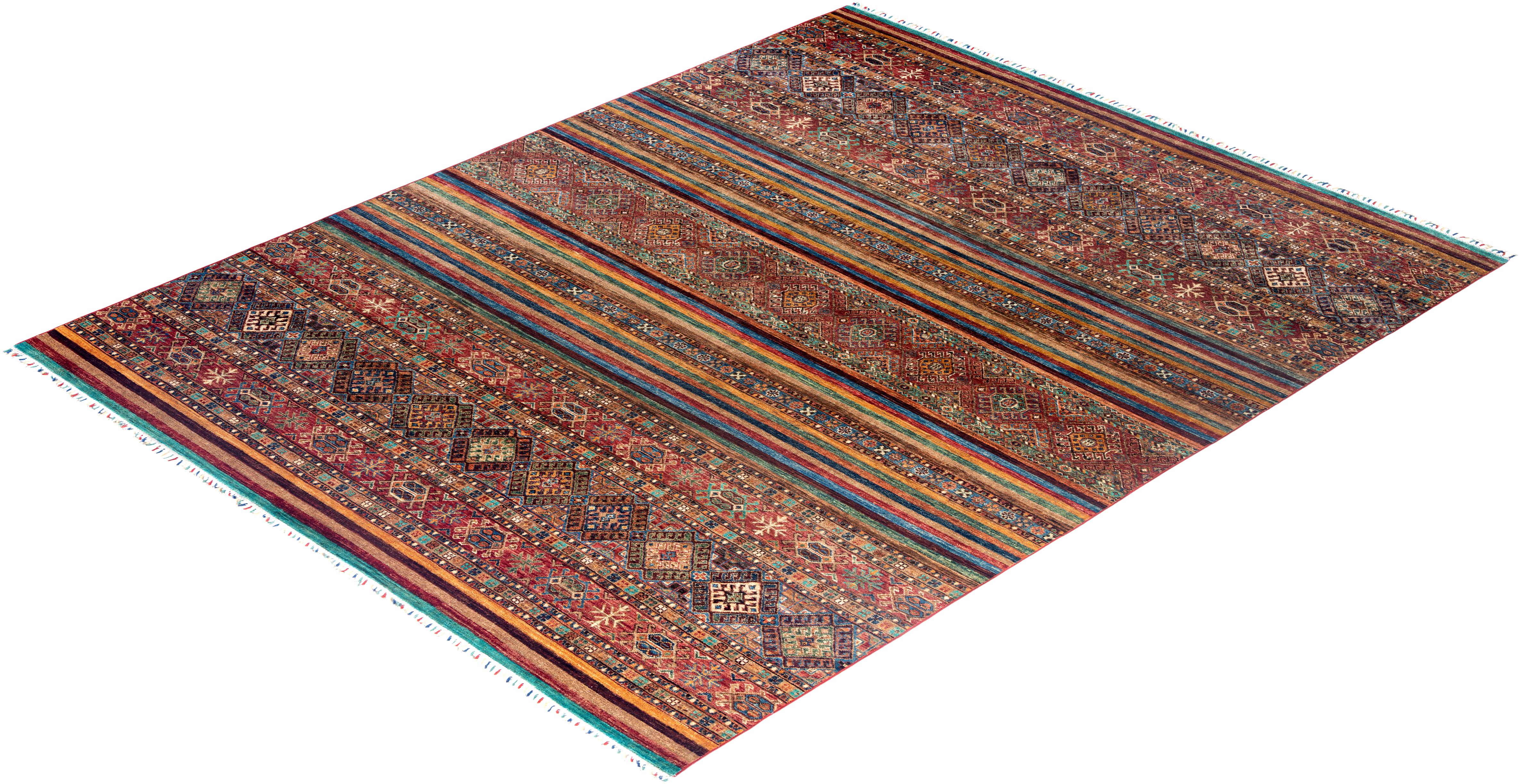 Tapis de laine rouge de Bohème noué à la main 8' 2
