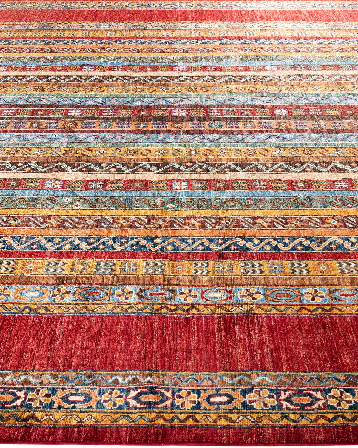 Hand-Knotted Bohemian Tribal Hand Knotted Wool Red Area Rug 8' 2
