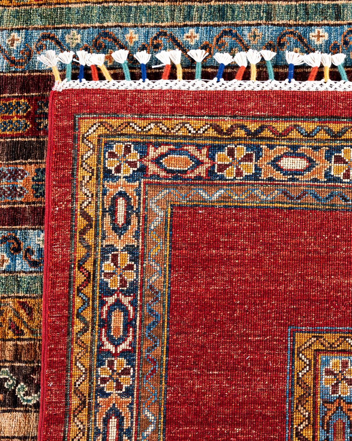 Bohemian Tribal Hand Knotted Wool Red Area Rug 8' 2