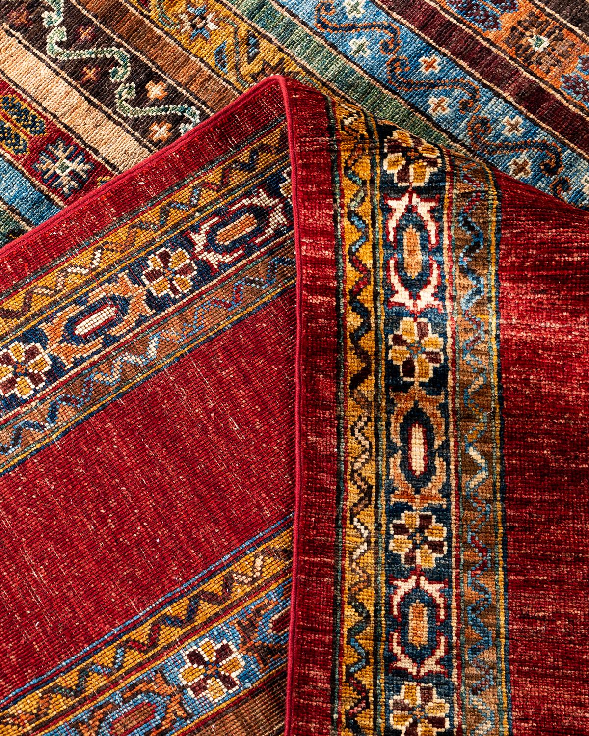 Contemporary Bohemian Tribal Hand Knotted Wool Red Area Rug 8' 2