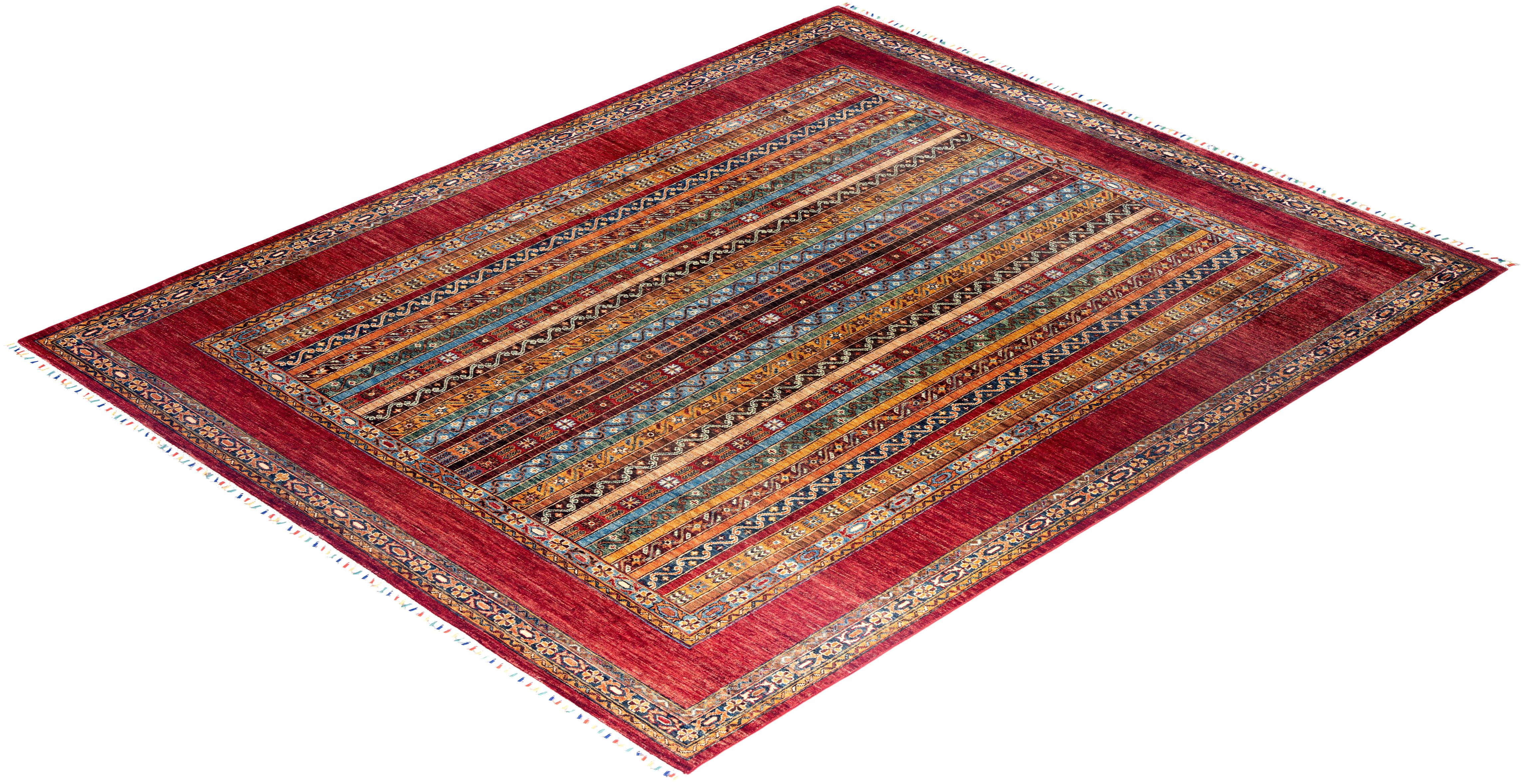 Bohemian Tribal Hand Knotted Wool Red Area Rug 8' 2