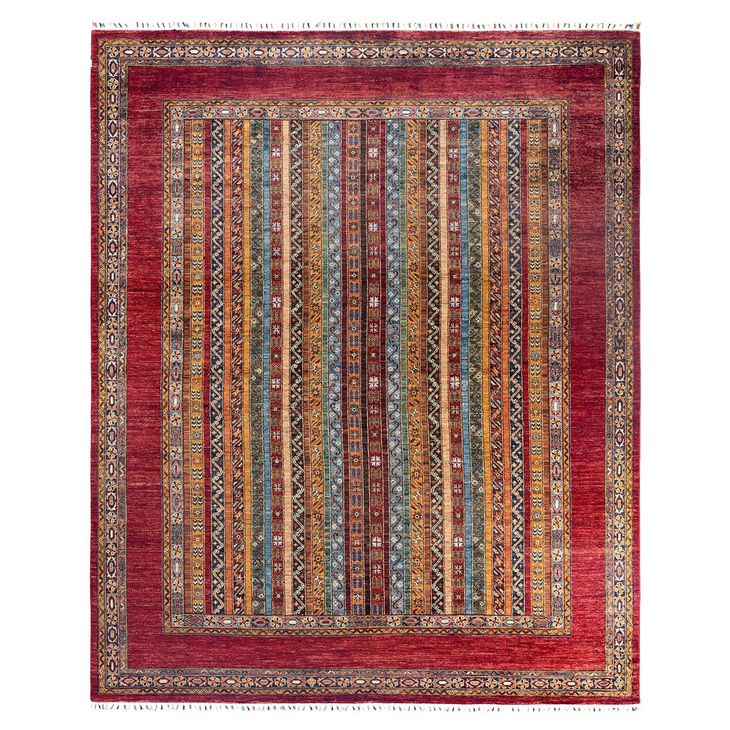 Bohemian Tribal Hand Knotted Wool Red Area Rug 8' 2" x 9' 10"