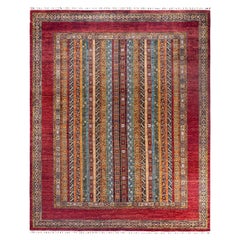 Bohemian Tribal Hand Knotted Wool Red Area Rug 8' 2" x 9' 10"