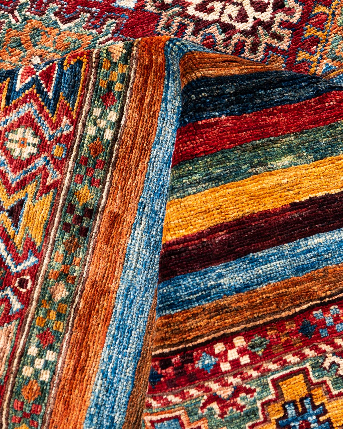 Laine Tapis de laine rouge de Bohème noué à la main 8' 3