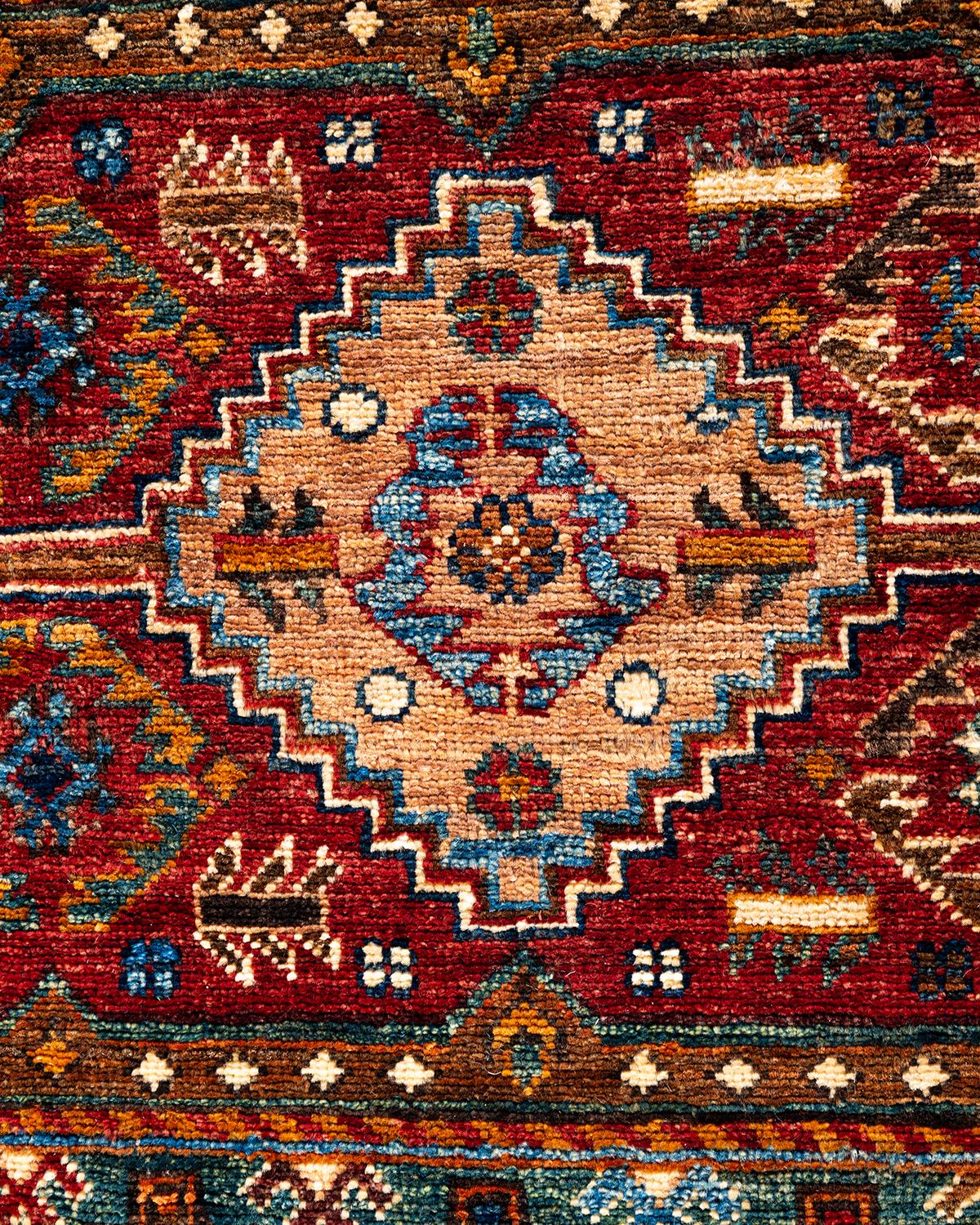 Pakistanais Tapis de laine rouge de Bohème noué à la main 8' 3