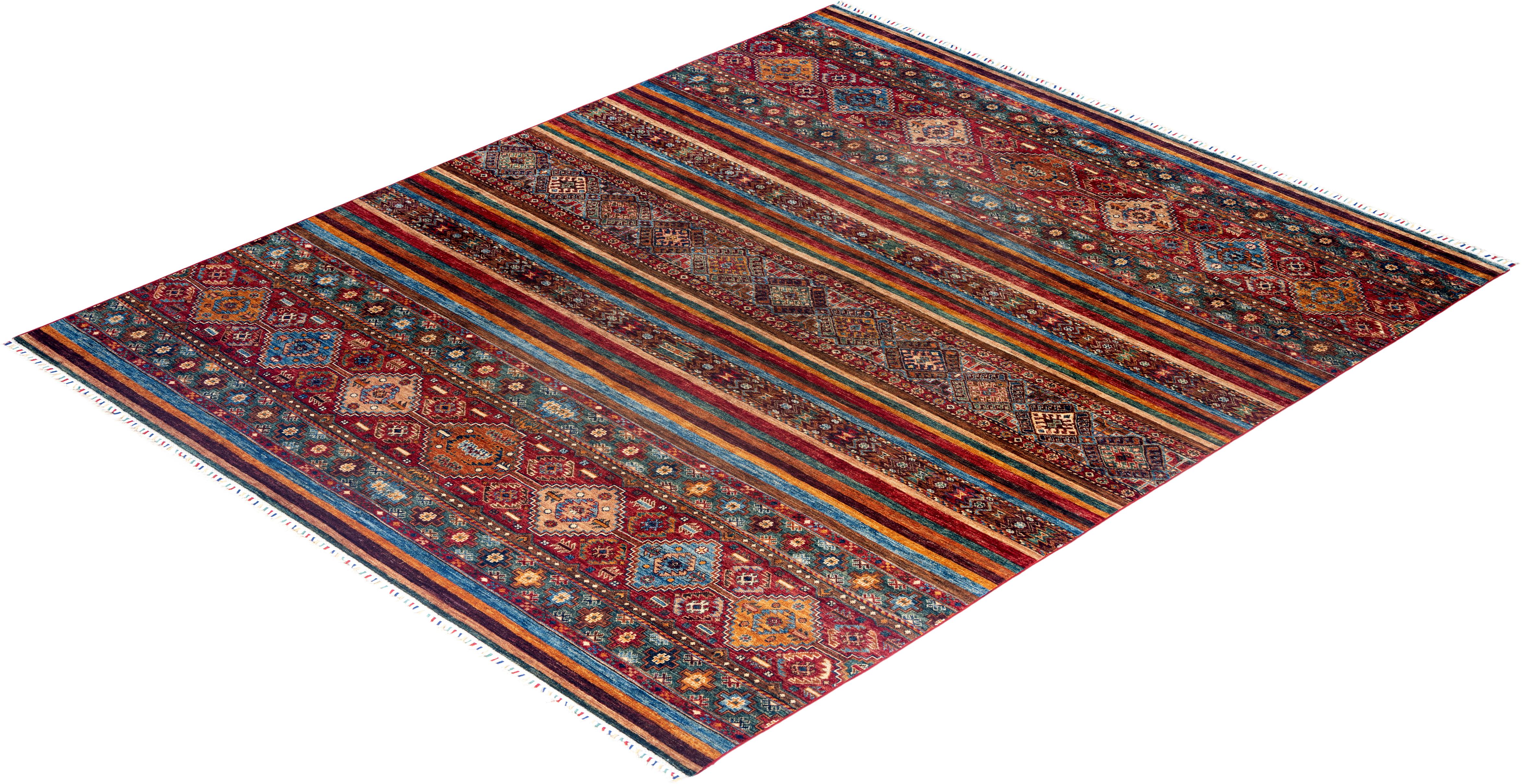 Tapis de laine rouge de Bohème noué à la main 8' 3