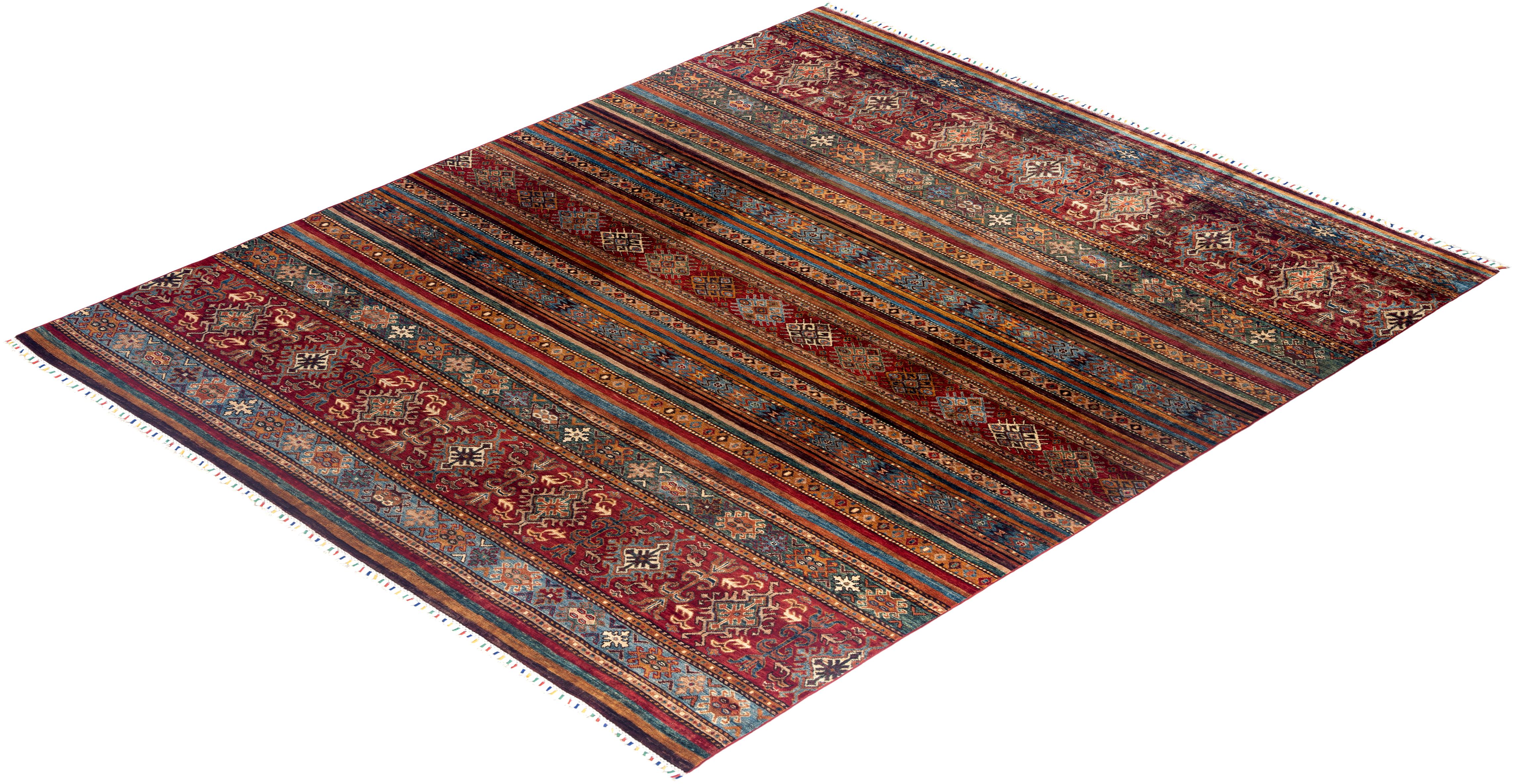 Tapis de laine rouge de Bohème noué à la main 8' 4