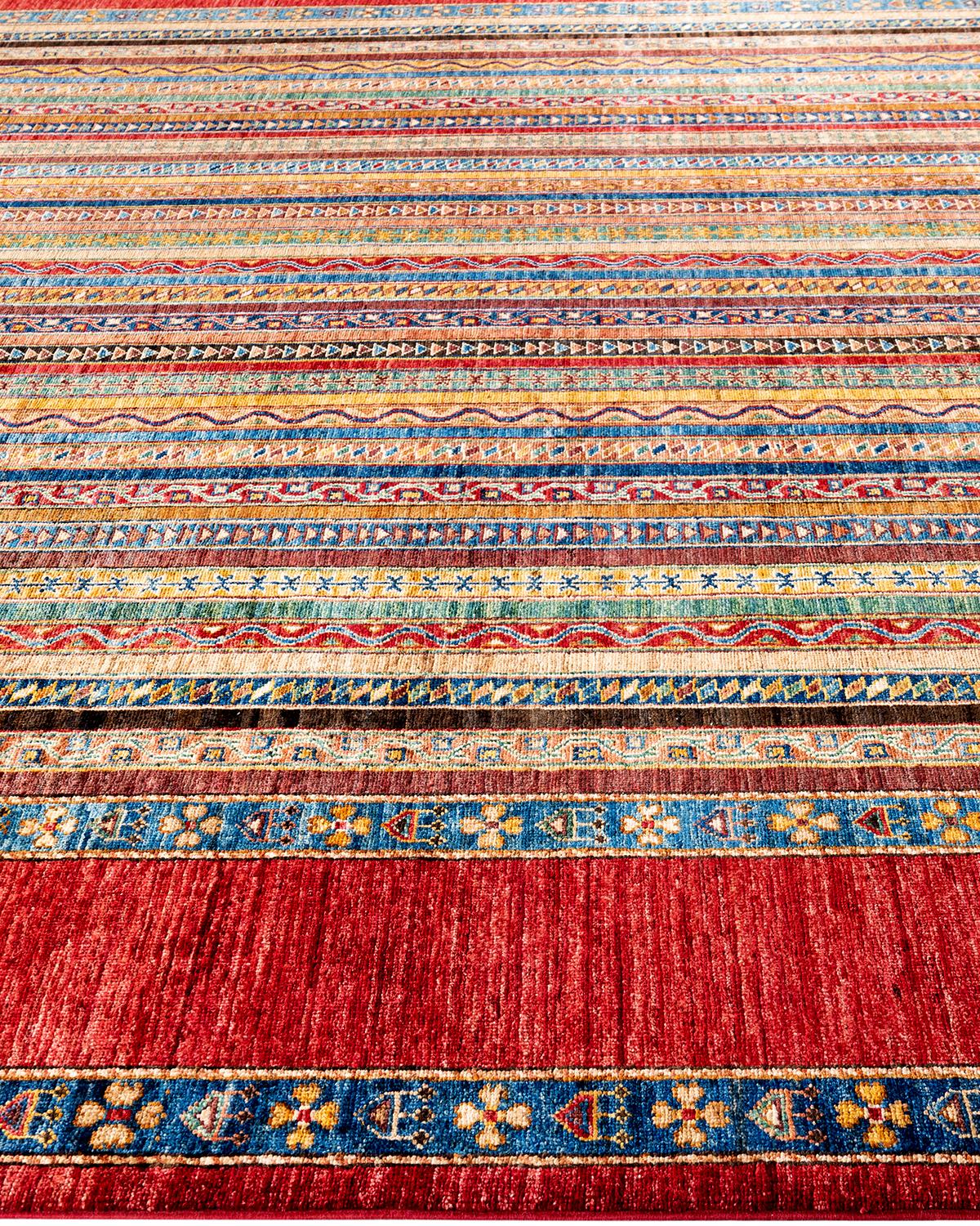Noué à la main Tapis de laine rouge de Bohème noué à la main 9' 2