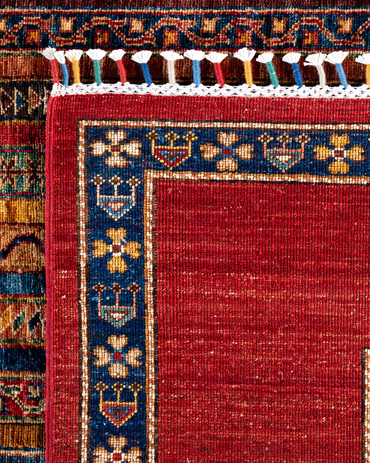 Tapis de laine rouge de Bohème noué à la main 9' 2