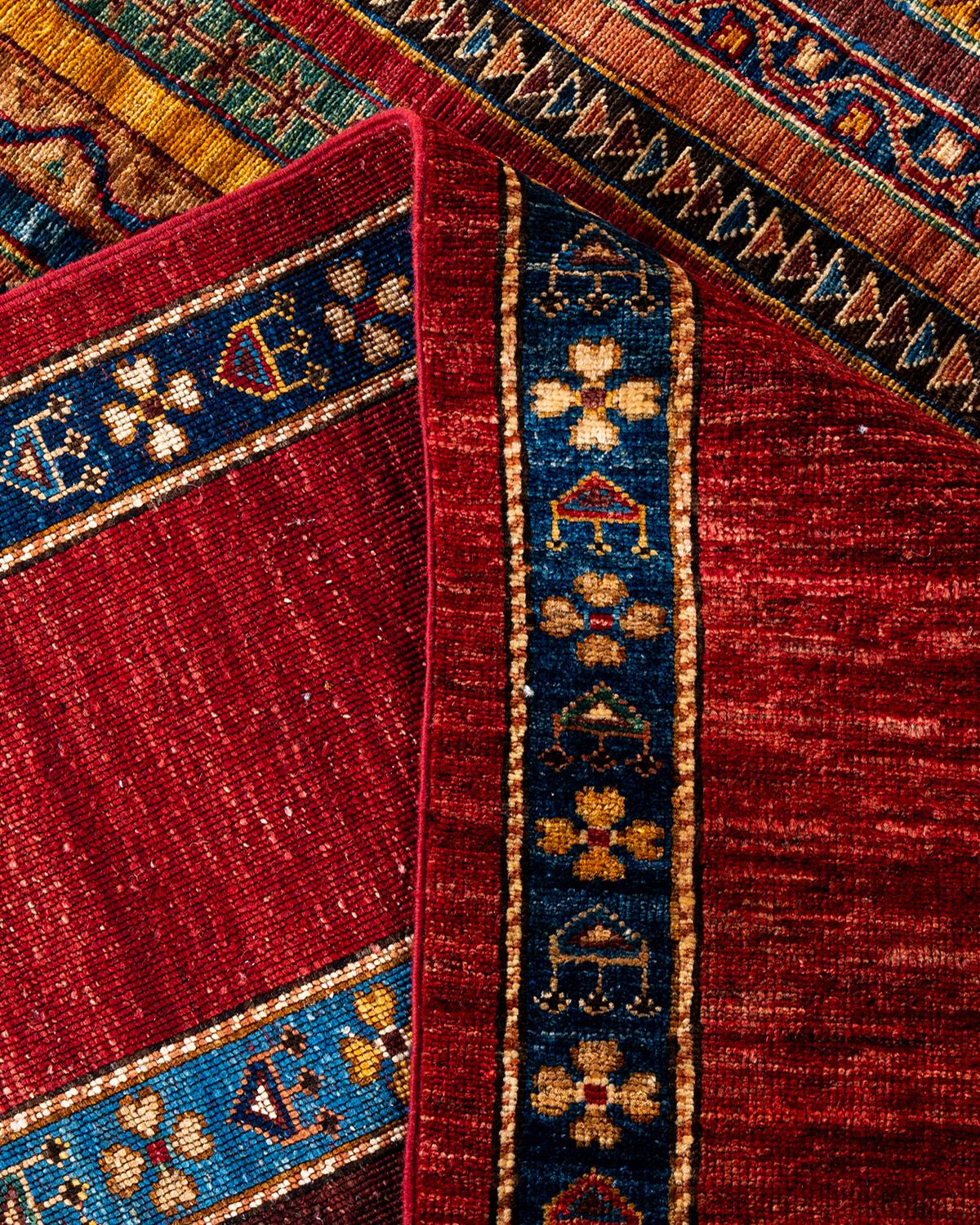 XXIe siècle et contemporain Tapis de laine rouge de Bohème noué à la main 9' 2