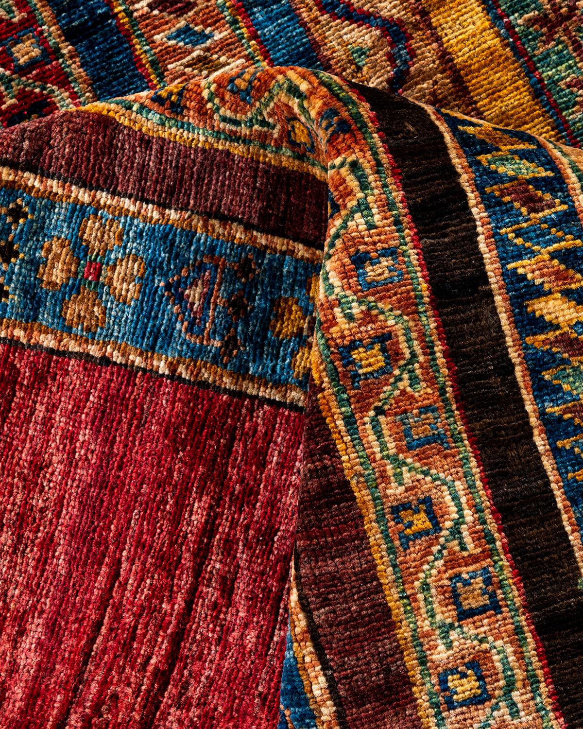 Laine Tapis de laine rouge de Bohème noué à la main 9' 2