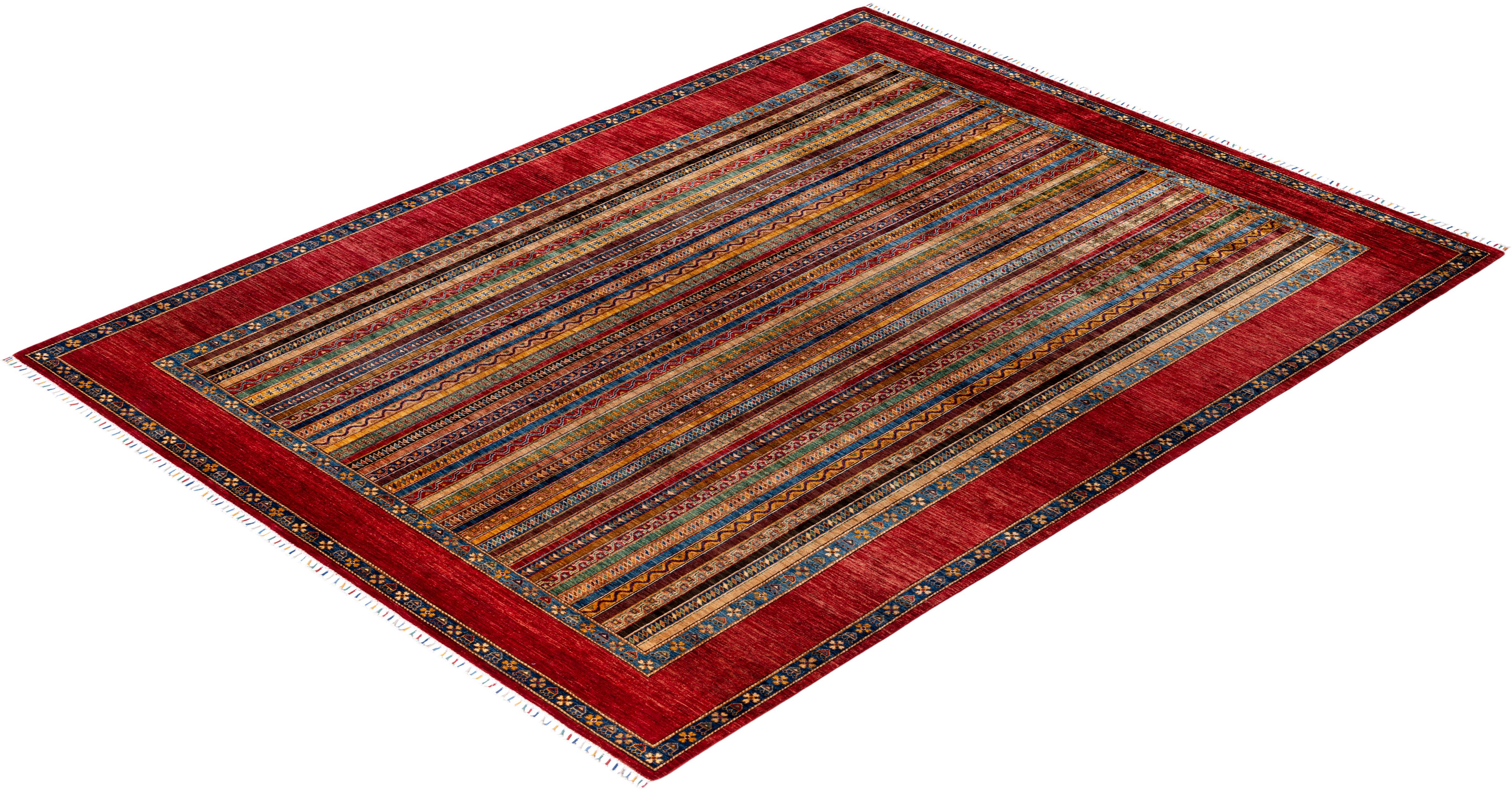 Tapis de laine rouge de Bohème noué à la main 9' 2