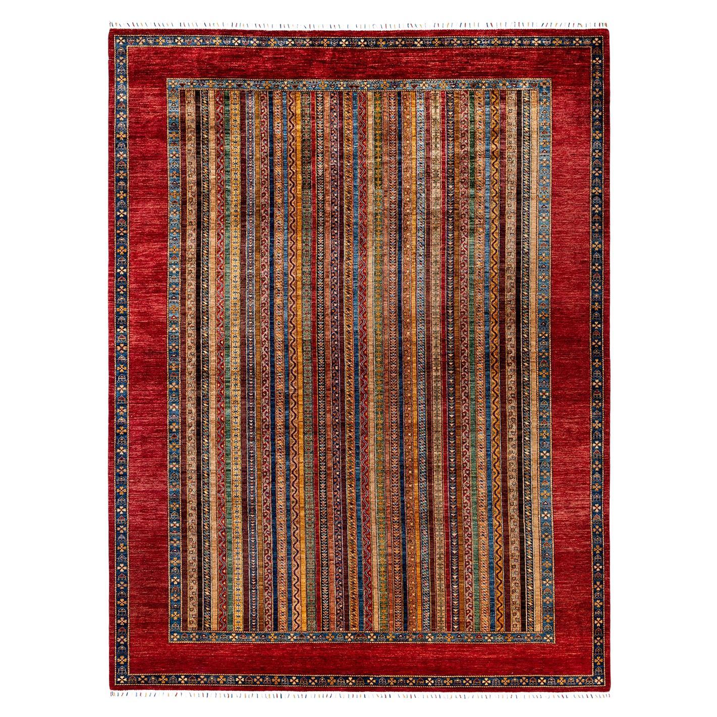 Bohemian Tribal Hand Knotted Wool Red Area Rug 9' 2" x 12' 1"