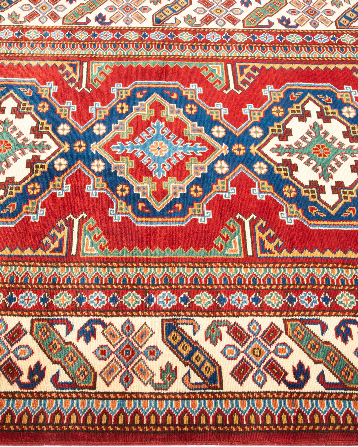 Bohemian Tribal Hand Knotted Wool Red  Area Rug In New Condition For Sale In Norwalk, CT