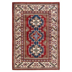 Bohemian Tribal Hand Knotted Wool Red  Area Rug