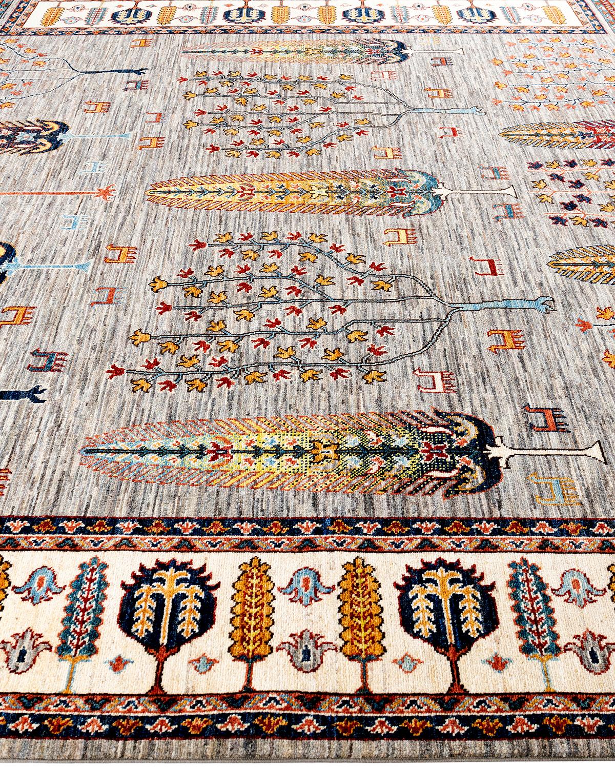 Noué à la main Tapis de laine taupe de Bohème noué à la main 8' 2