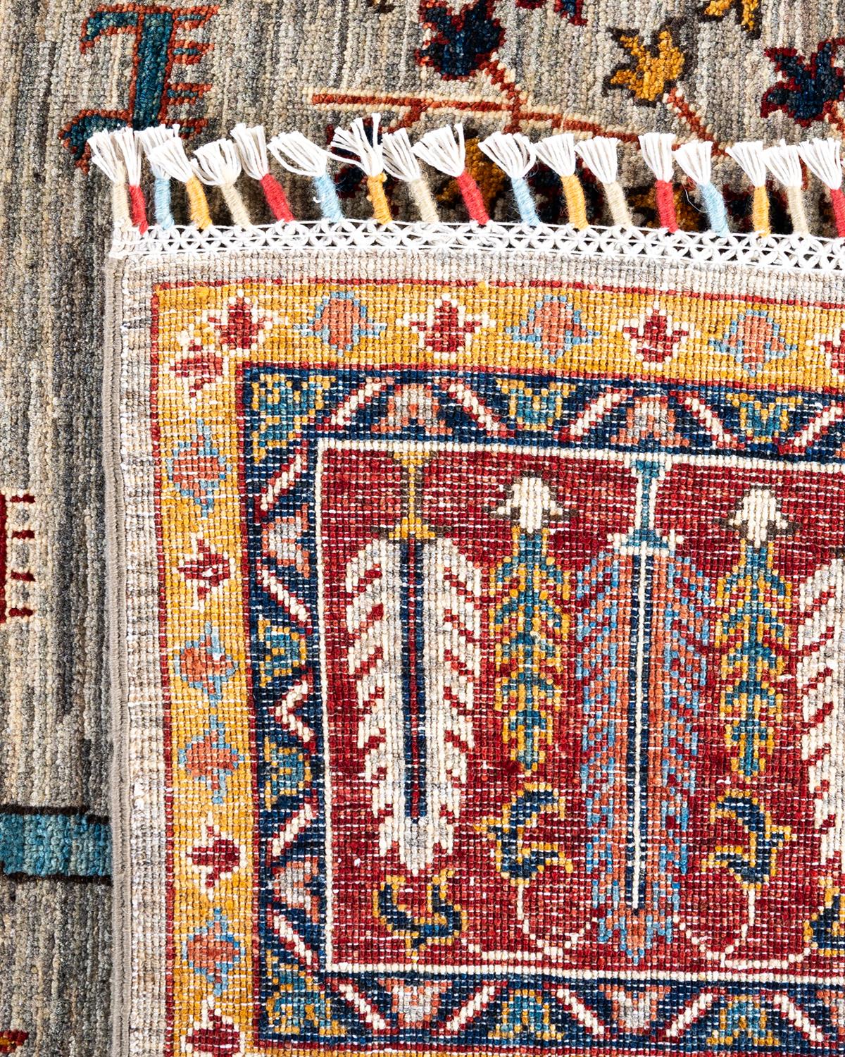 Tapis de laine taupe de Bohème noué à la main 8' 2