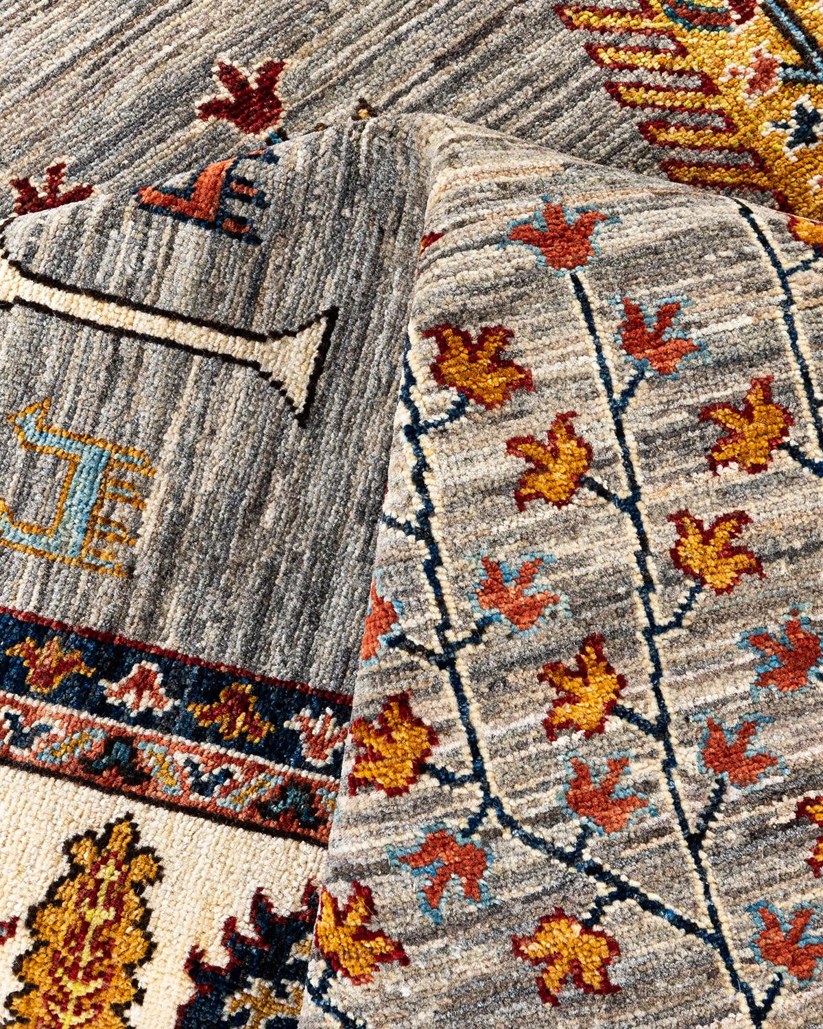 Laine Tapis de laine taupe de Bohème noué à la main 8' 2