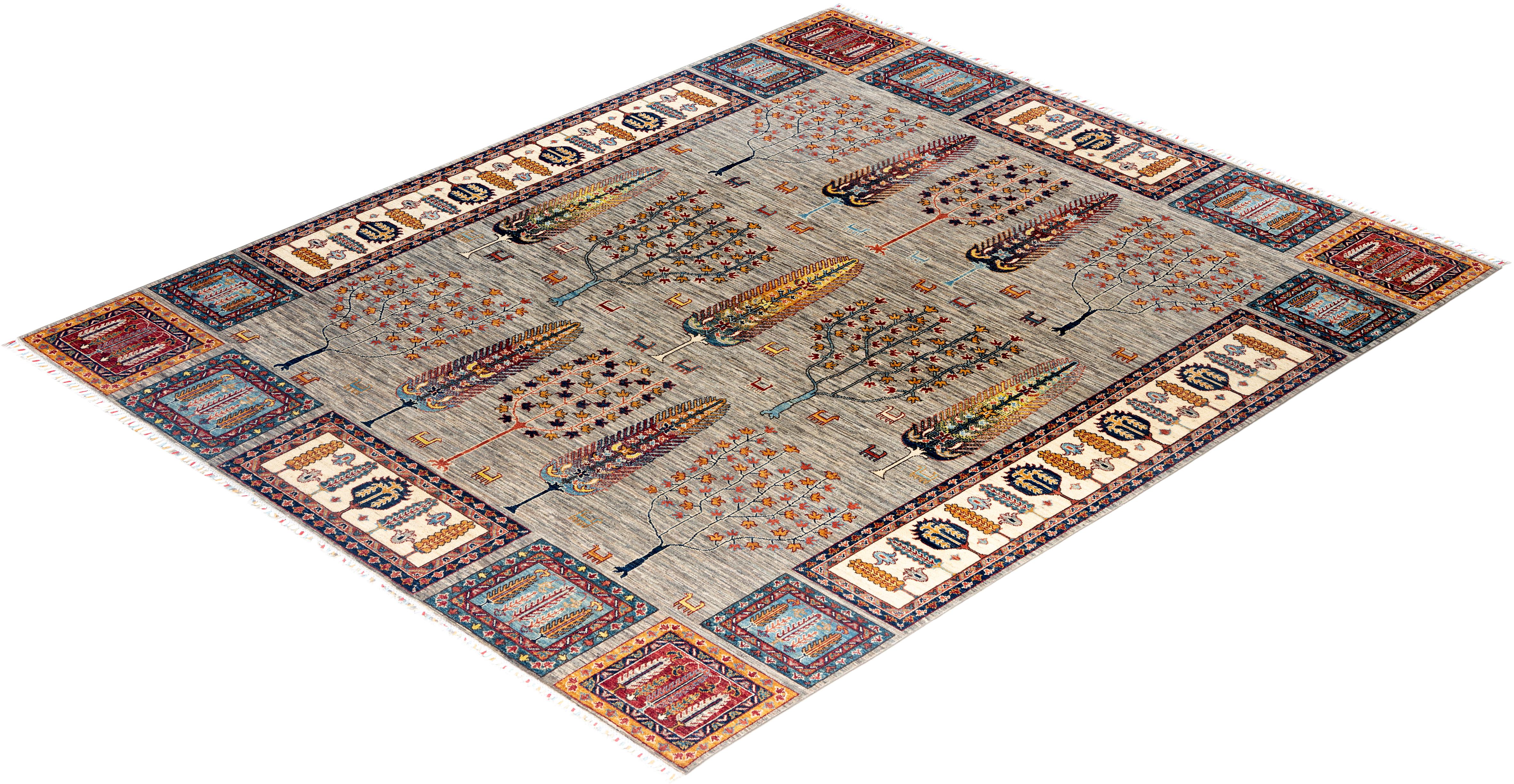 Tapis de laine taupe de Bohème noué à la main 8' 2