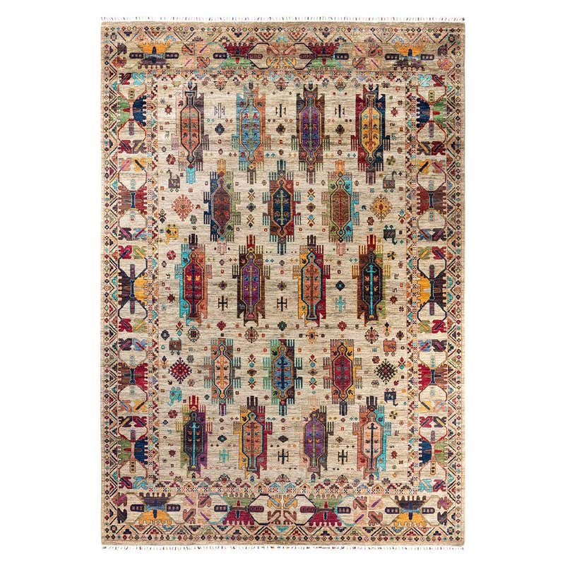 Trible Rugs Bohemian Tribal Hand Knotted Wool Taupe Area Rug 9' 1