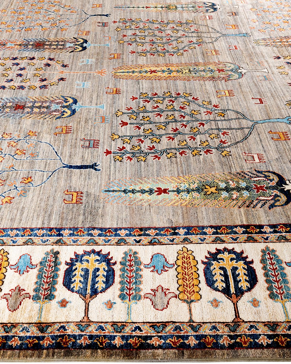 Noué à la main Tapis de laine taupe de Bohème noué à la main 9' 1