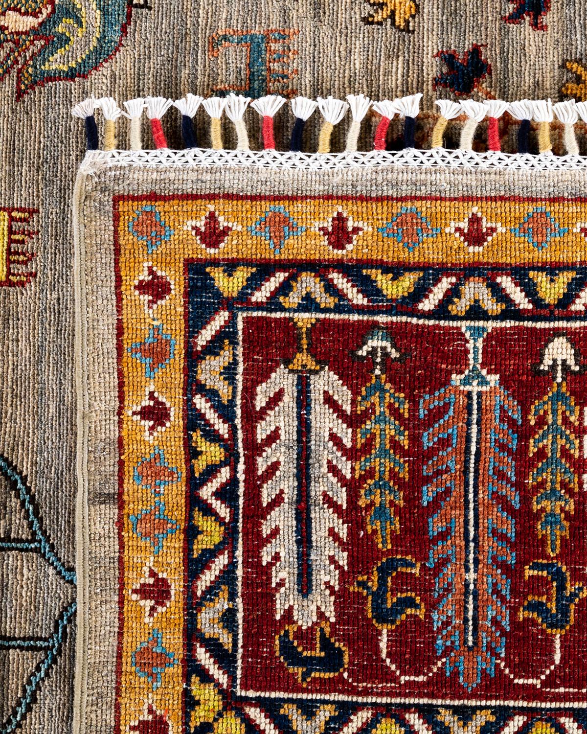 Tapis de laine taupe de Bohème noué à la main 9' 1