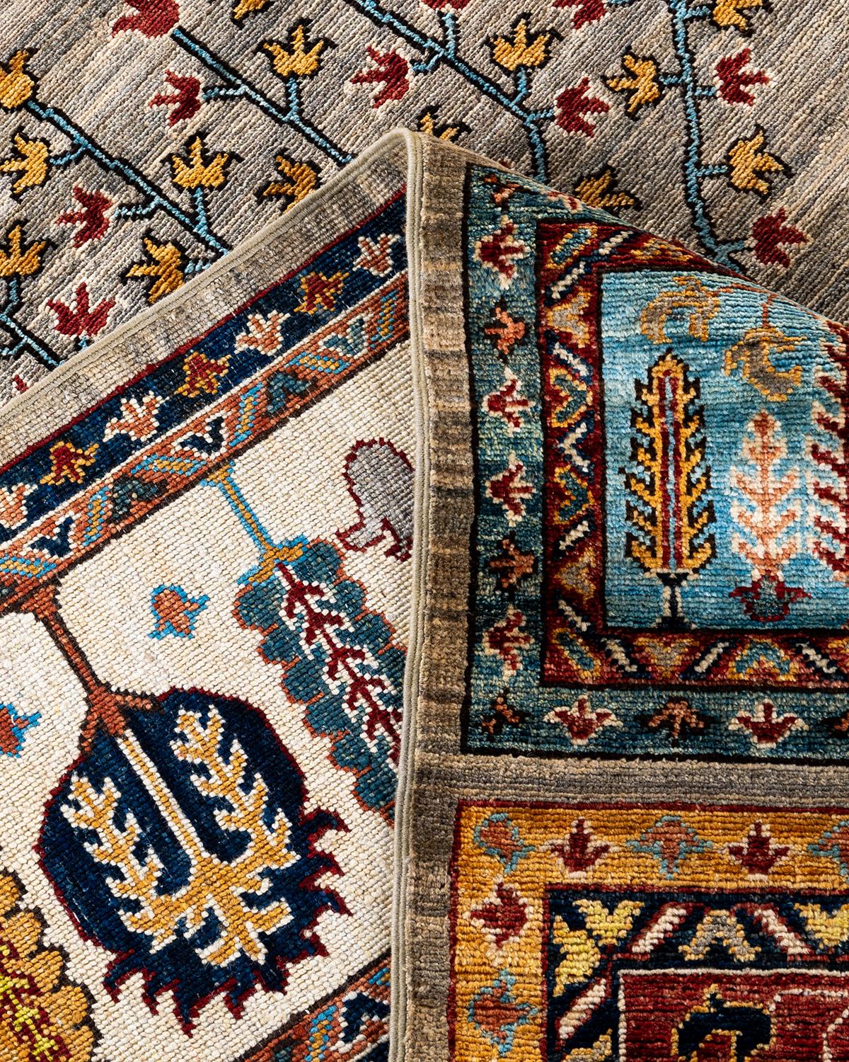 XXIe siècle et contemporain Tapis de laine taupe de Bohème noué à la main 9' 1