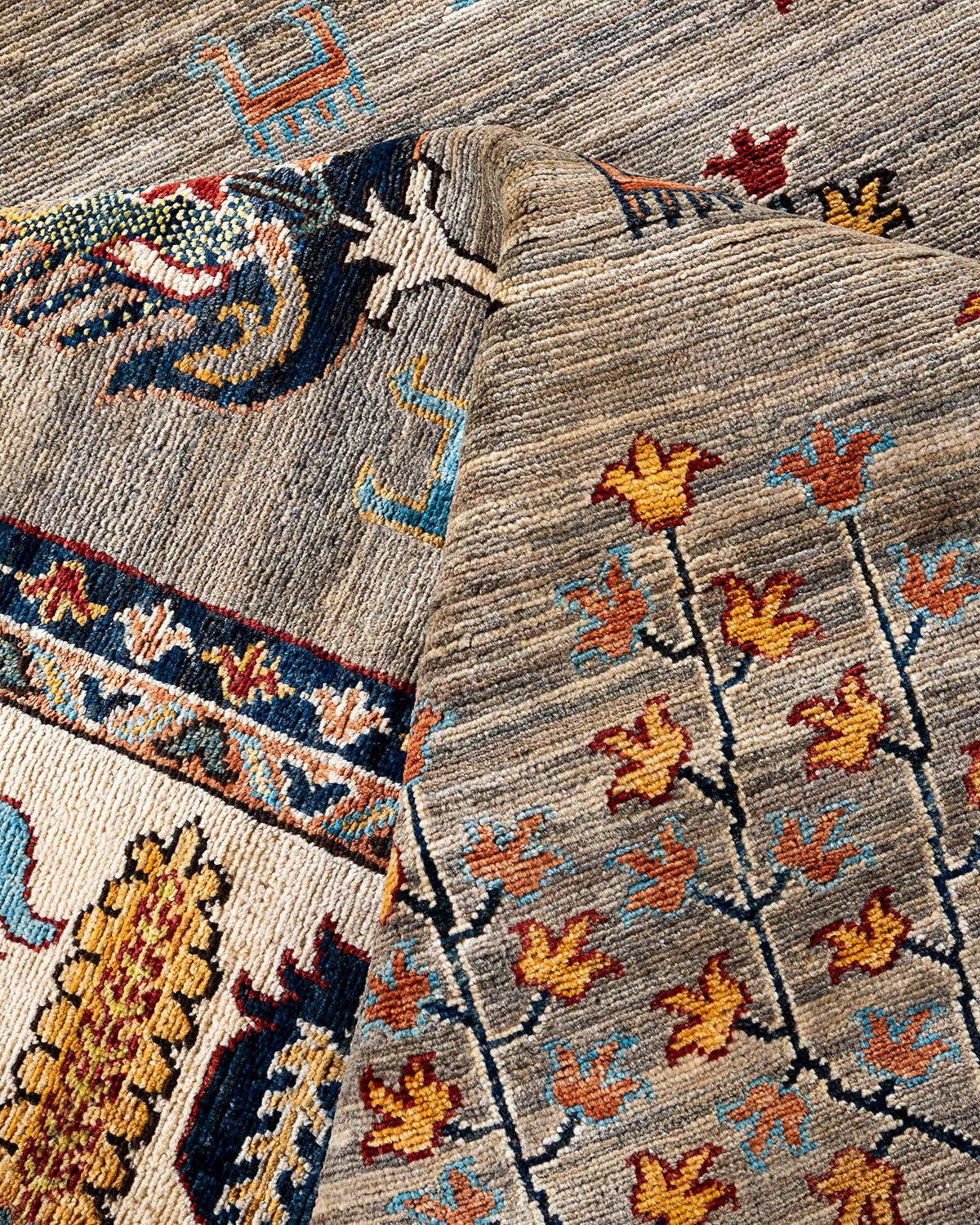 Laine Tapis de laine taupe de Bohème noué à la main 9' 1