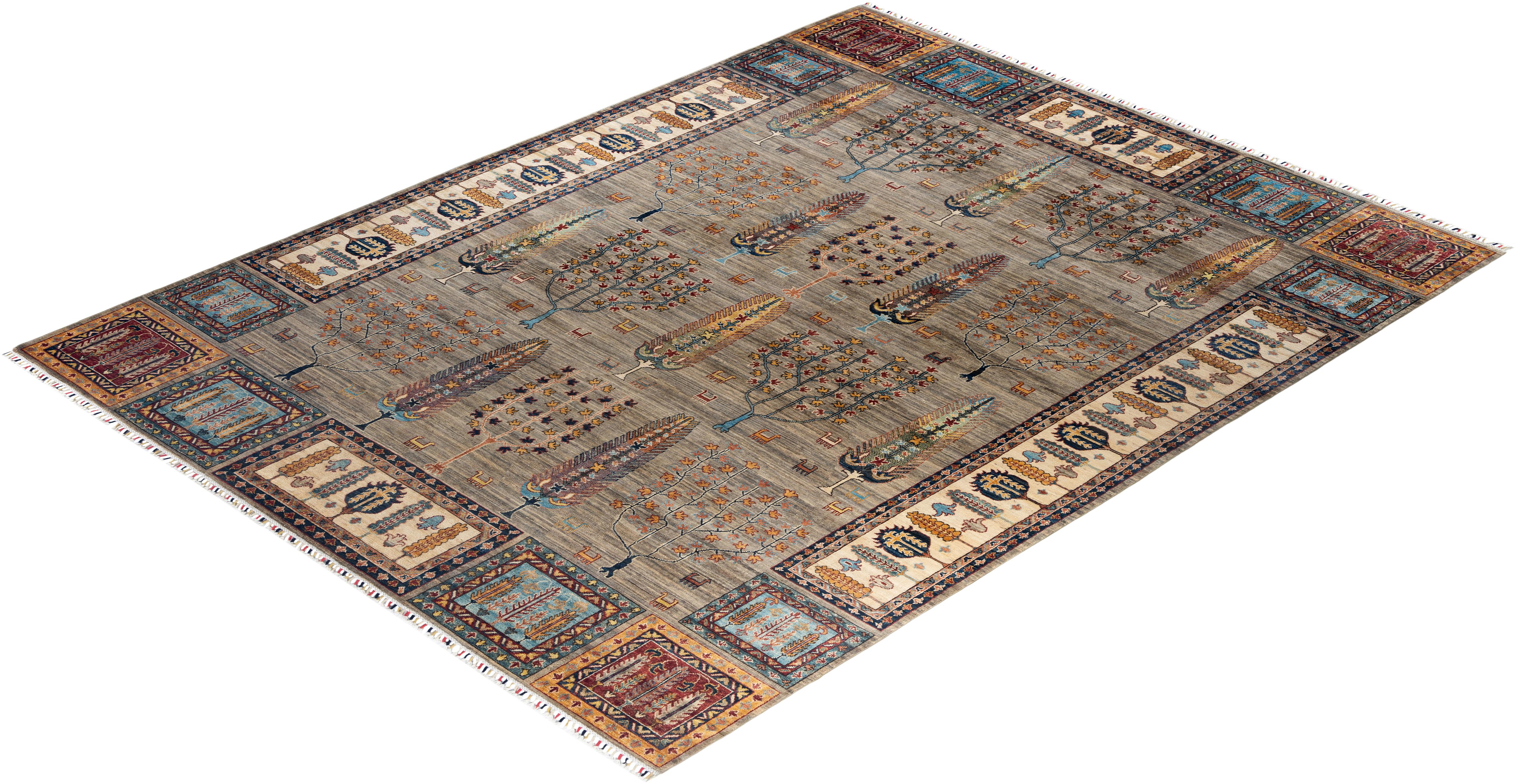 Tapis de laine taupe de Bohème noué à la main 9' 1