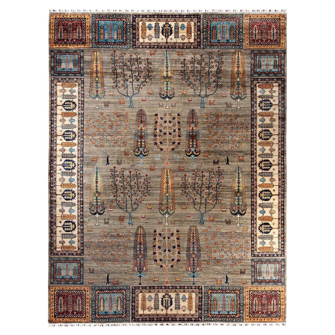 Bohemian Tribal Hand Knotted Wool Taupe Area Rug 9' 1" x 11' 9"
