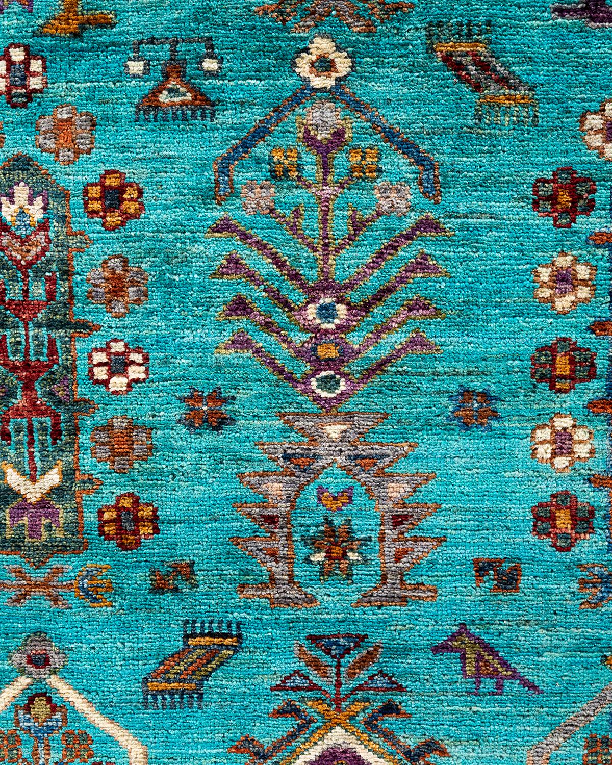 Pakistanais Tapis de laine sarcelle de Bohème noué à la main 8' 3
