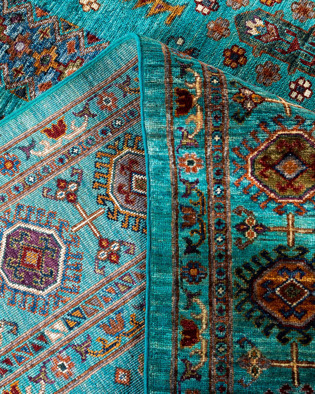XXIe siècle et contemporain Tapis de laine sarcelle de Bohème noué à la main 8' 3