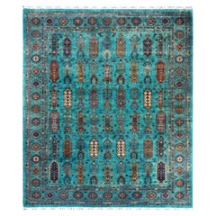 Tapis de laine sarcelle de Bohème noué à la main 8' 3" x 9' 10"