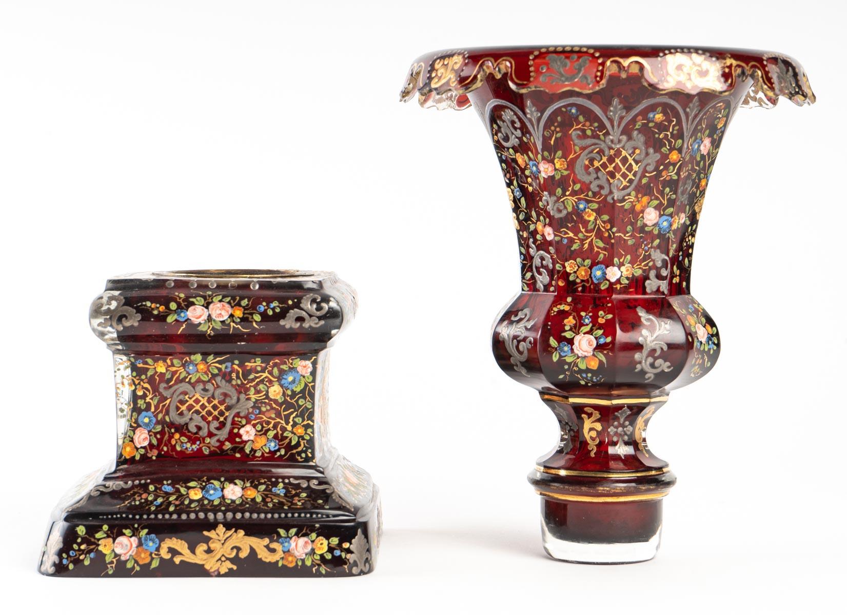 European Bohemian Vase, Enameled Gold-Silver