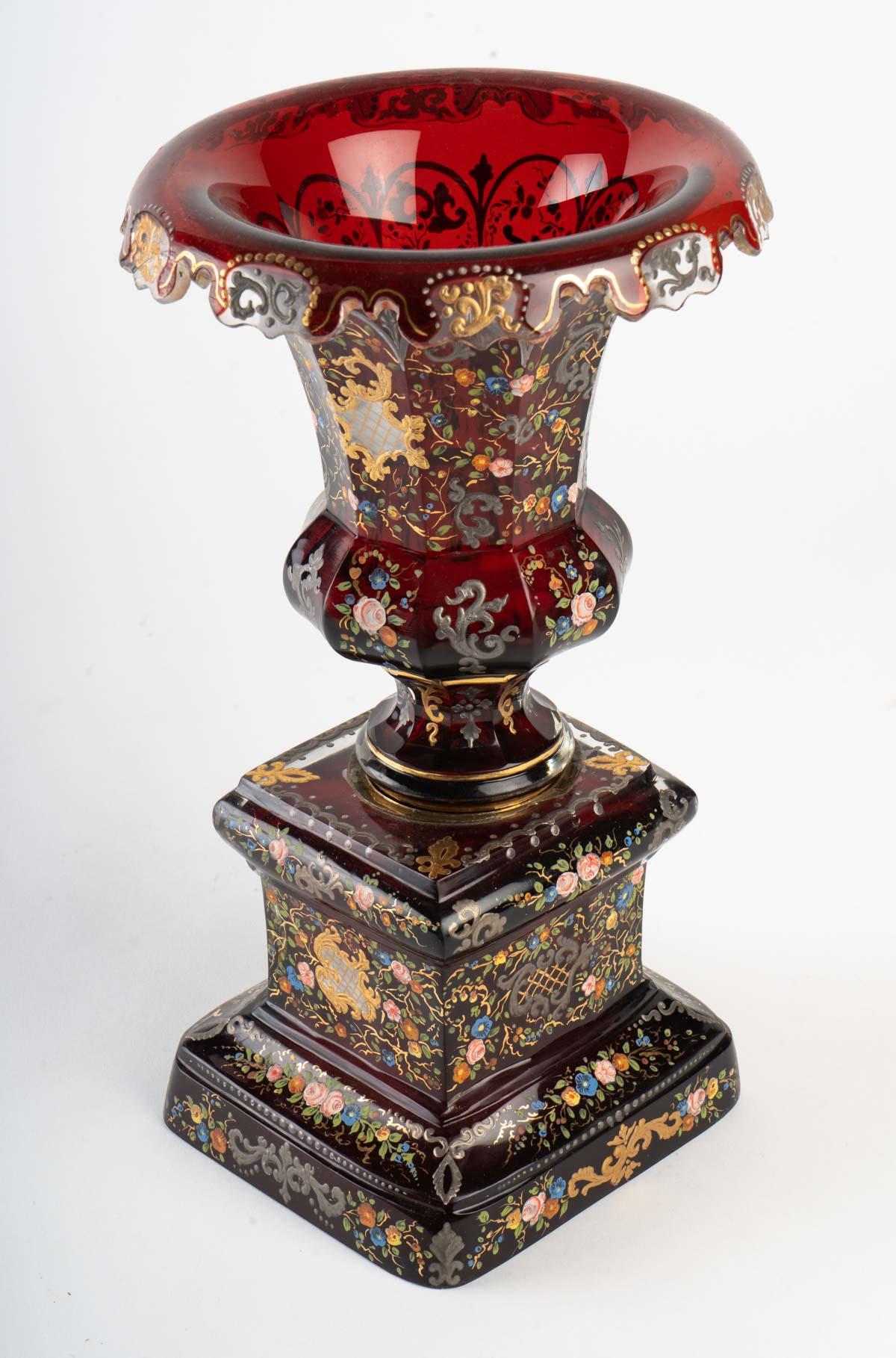 Mid-19th Century Bohemian Vase, Enameled Gold-Silver
