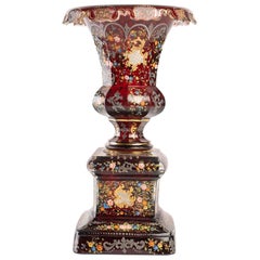 Antique Bohemian Vase, Enameled Gold-Silver